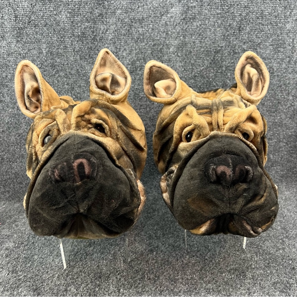 Shar Pei Mastiff Great Dane Dog Plush Slippers Mens 9-10 Slip On House Shoes